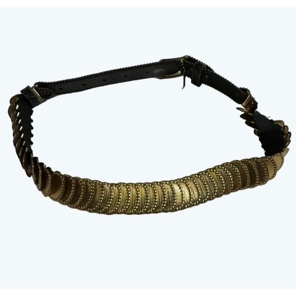 Disc Chain Womens Belt Stretchy Goldtone Metal Oval with Raised Dots Waist 28" - Picture 4 of 7